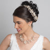 Silver Champagne Floral Vintage Vine Bridal Wedding Bun Wrap Headpiece 10003 with Satin Ribbon