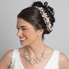 Light Gold Champagne Clear Rhinestone Floral Vine Bridal Wedding Necklace 10003 & Flower Stud Earrings 10003 Jewelry Set