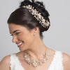 Light Gold Champagne Clear Rhinestone Floral Vine Bridal Wedding Necklace 10003 & Flower Stud Earrings 10003 Jewelry Set