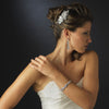 Silver Clear Floral Leaf Bow Ribbon Bridal Wedding Hair Clip with Rhinestones