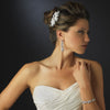 Silver Clear Floral Leaf Bow Ribbon Bridal Wedding Hair Clip with Rhinestones