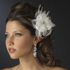 * Elegant Silky Matt Satin Bridal Wedding Flower Rhinestone Bridal Wedding Hair Comb - Bridal Wedding Hair Comb 8390 Ivory or White