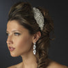 Silver Clear Beaded Crystal & Rhinestone Side Accented Fabric Headpiece 9036