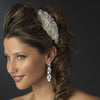 Silver Clear Beaded Crystal & Rhinestone Side Accented Fabric Headpiece 9036
