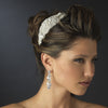 Silver Clear Beaded Crystal & Rhinestone Side Accented Fabric Headpiece 9036