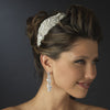 Silver Clear Beaded Crystal & Rhinestone Side Accented Fabric Headpiece 9036