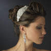 Silver Clear Beaded Crystal & Rhinestone Side Accented Fabric Headpiece 9036