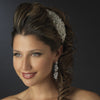 Silver Clear Beaded Crystal & Rhinestone Side Accented Fabric Headpiece 9036