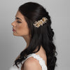 Gold Ivory Flower Bridal Wedding Hair Comb w/ Rhinestones & Pearls 5088