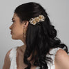 Gold Ivory Flower Bridal Wedding Hair Comb w/ Rhinestones & Pearls 5088