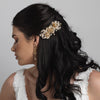 Gold Ivory Flower Bridal Wedding Hair Comb w/ Rhinestones & Pearls 5088