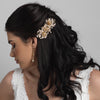 Gold Ivory Flower Bridal Wedding Hair Comb w/ Rhinestones & Pearls 5088