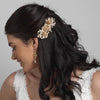 Gold Ivory Flower Bridal Wedding Hair Comb w/ Rhinestones & Pearls 5088