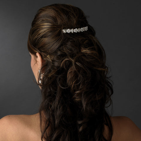 Light Gold Ivory Pearl & Rhinestone Flower Bridal Wedding Hair Barrette 1020