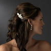 Delightful Silver Bridal Wedding Hair Comb w/ Clear Rhinestones & Ivory Pearls 9805