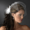 Bridal Wedding Crystal Feather Fascinator Bridal Wedding Hair Clip 442 with Bridal Wedding Brooch Pin ( Ivory White Red Black or Cafe )