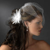 Bridal Wedding Crystal Feather Fascinator Bridal Wedding Hair Clip 442 with Bridal Wedding Brooch Pin ( Ivory White Red Black or Cafe )