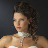 Silver Ivory Rhinestone Floral Venice Lace Bib Bridal Wedding Jewelry Set 8471