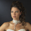 Silver Ivory Rhinestone Floral Venice Lace Bib Bridal Wedding Jewelry Set 8471