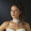 Silver Ivory Rhinestone Floral Venice Lace Bib Bridal Wedding Jewelry Set 8471
