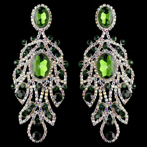Silver AB Emerald Rhinestone Gemstone Chandelier Bridal Wedding Earrings