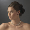 Silver Diamond White Pearl Bridal Wedding Necklace 2592 Bridal Wedding Earrings 5152 Bridal Wedding Jewelry Set