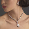 Stunning Antique Silver Clear Cubic Zirconium Bridal Wedding Necklace w/ Marquise Dangle Drop N 5067