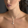 Classy Silver Clear CZ & Diamond White Pearl Drop Bridal Wedding Necklace 5077