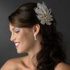 Glamorous Gold Bridal Wedding Hair Clip with Bridal Wedding Brooch Pin and Clear Rhinestones & Ivory Feathers 456