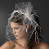* Captivating Birdcage Veil Bridal Wedding Hair Comb with Feathers & Austrian Crystals 1135