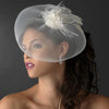 * Fine Tulle Visor Bridal Wedding Hat with Feather Flower Accent Attached to Bridal Wedding Hair Comb 2174