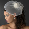 * Fine Tulle Visor Bridal Wedding Hat with Feather Flower Accent Attached to Bridal Wedding Hair Comb 2174