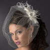 * Feather Fascinator Flower with Crystal & Rhinestone Detailing & Russian Birdcage Blusher Bridal Wedding Veil White or Ivory 3219