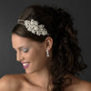 Marvelous Silver Clear Austrian Crystal & Ivory Pearl Side Accented Bridal Wedding Headpiece 9846