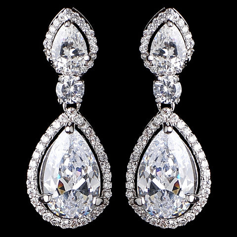 Silver Clear CZ Crystal Teardrop Bridal Wedding Earrings