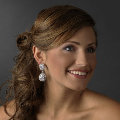 Ravishing Silver Clear CZ Bridal Wedding Hair Clip On Bridal Wedding Earrings 8483