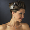 Silver Ivory Beaded Flower Bridal Wedding Hair Comb with Sprigs of Rhinestones