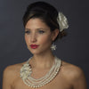 Silver Ivory Pearl & Austrian Crystal Flower Necklace 8769 & Earrings 8253 Bridal Wedding Jewelry Set