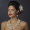 Silver Ivory Pearl & Austrian Crystal Flower Necklace 8769 & Earrings 8253 Bridal Wedding Jewelry Set