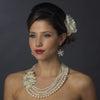 Silver Ivory Pearl & Austrian Crystal Flower Necklace 8769 & Earrings 8253 Bridal Wedding Jewelry Set