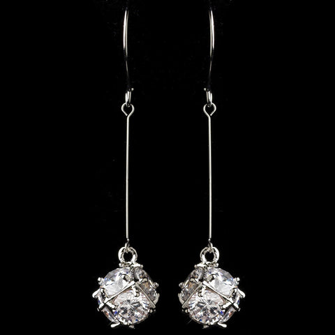 Silver Clear CZ Crystal Ball Dangle Bridal Wedding Earrings