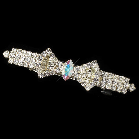 Silver Clear AB Rhinestone Bow Bridal Wedding Hair Barrette
