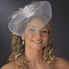 * Fine Tulle Visor Bridal Wedding Hat with Feather Flower Accent Attached to Bridal Wedding Hair Comb 2174