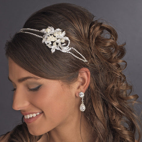 Rhinestone & Pearl Side Accented Double Row Bridal Wedding Headband HP 754