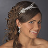 * Elegant Silver Rhinestone Sparkle Bridal Wedding Headband with Glistening Feather & Bow Side Accent - HP 7799