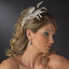 * Vintage Silver Clear Crystal Bridal Wedding Hair Comb w/ White Feathers 9824