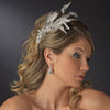 * Vintage Silver Clear Crystal Bridal Wedding Hair Comb w/ White Feathers 9824