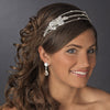 Silver Clear Princess Cut Rhinestone & Austrian Crystal Bead Floral Leaf Triple Side Accented Bridal Wedding Headband Headpiece 9991