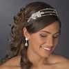 Silver Clear Princess Cut Rhinestone & Austrian Crystal Bead Floral Leaf Triple Side Accented Bridal Wedding Headband Headpiece 9991