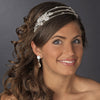 Silver Clear Princess Cut Rhinestone & Austrian Crystal Bead Floral Leaf Triple Side Accented Bridal Wedding Headband Headpiece 9991